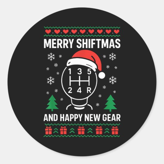 Sticker Rond Merry Shiftmas And Happy New Manual Driver Christm (Devant)