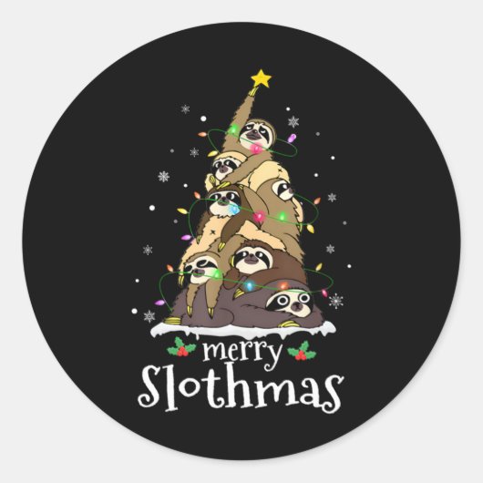Sticker Rond Merry Slothmas Cute Xmas Sloth Santa Hat Christmas (Devant)