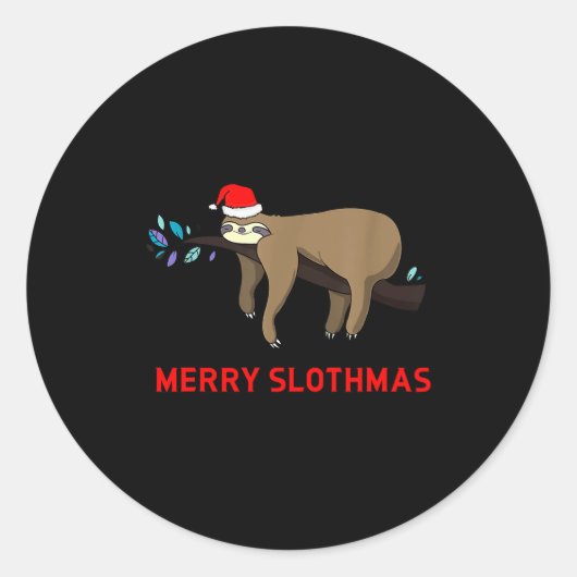 Sticker Rond Merry Slothmas Funny Sloth Christmas (Devant)