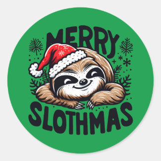 Sticker Rond Merry Slothmas! Vector Festive Christmas Sloth