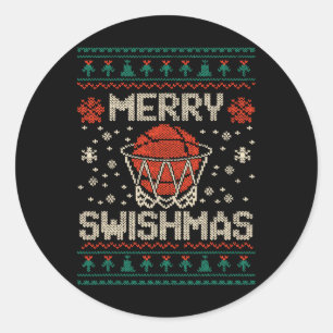 Sticker Rond Merry Swishmas vilain pull de Noël Sketll