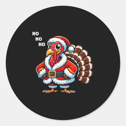 Sticker Rond Merry Thanksmas Thanksgiving Turkey Xmas Funny Kid (Devant)