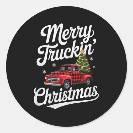 Sticker Rond Merry Truckin' Christmas Buffalo Plaid Clic Ck Up (Devant)
