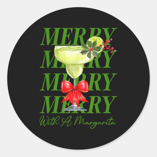 Sticker Rond Merry With A Margarita Christmas Drinking Margarit (Devant)