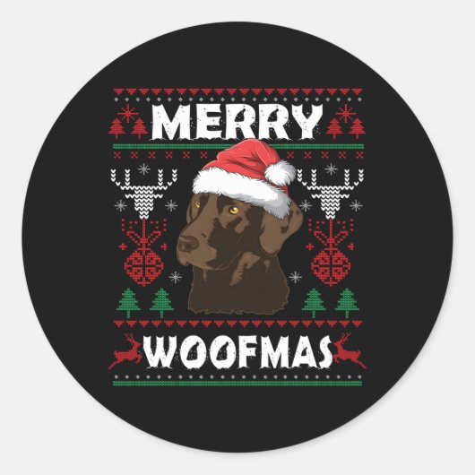 Sticker Rond Merry Woofmas Chocolat Lab Labrador (Devant)