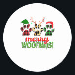 Sticker Rond MERRY WOOFMAS Dog Paw Christmas Buffalo<br><div class="desc">MERRY WOOFMAS Dog Paw Christmas Buffalo</div>