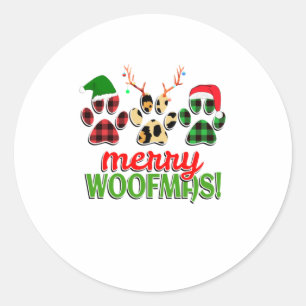 Sticker Rond MERRY WOOFMAS Dog Paw Christmas Buffalo