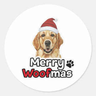 Sticker Rond Merry Woofmas golden extracteur amoureux des chien