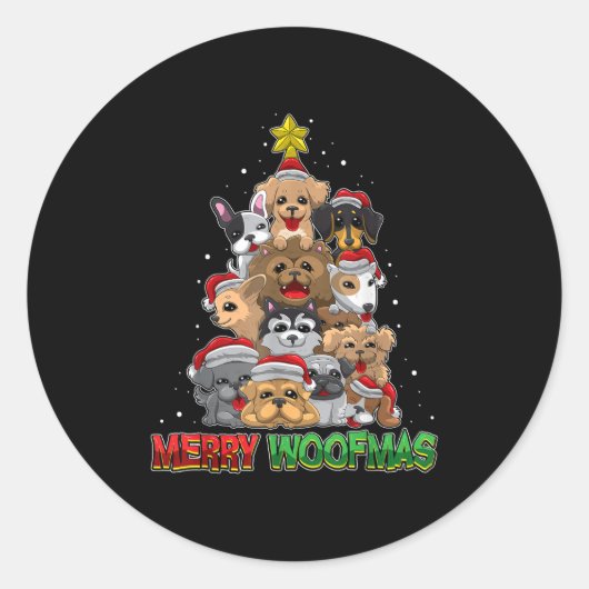 Sticker Rond Merry Woofmas - Merry Christmas For Dog Lovers (Devant)