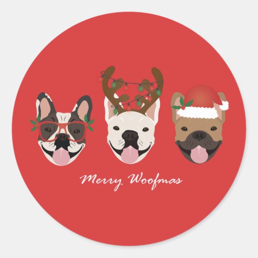 Sticker Rond Merry Woofmas Têtes de Noël (Devant)
