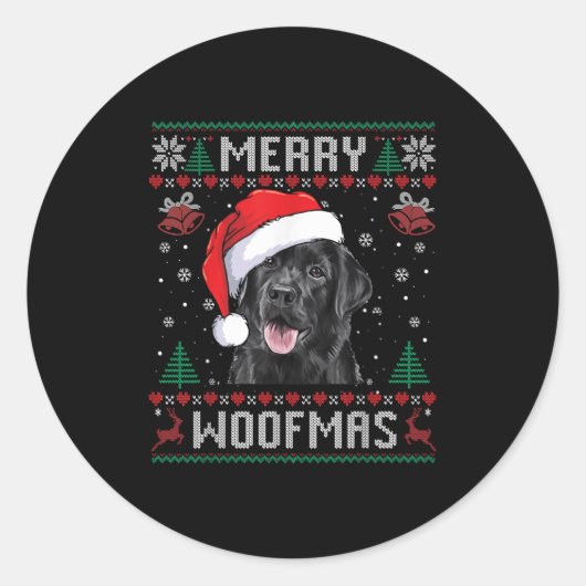 Sticker Rond Merry Woofmas Ugly Sweater Black Lab Labrador Chri (Devant)