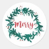 Sticker Rond Merry Wreath avec un script de baies (Devant)