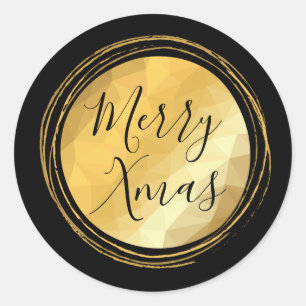 Sticker Rond Merry Xmas or métal minimal