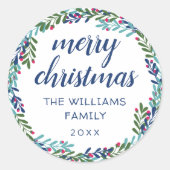 Sticker Rond Merveille de Noël bleu et rose (Devant)