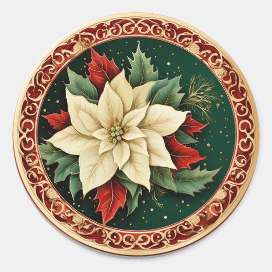 Sticker Rond Merveilles d'hiver en fleurs - Poinsettia (Devant)