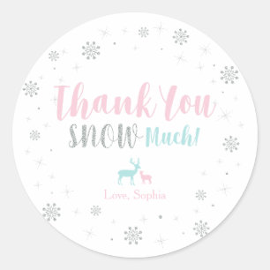 Sticker Rond Merveilleux hiver argent, rose et bleu Merci