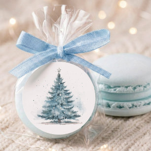 Sticker Rond Merveilleux Paysage hivernal bleu argent aquarelle