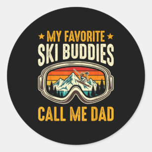 Sticker Rond Mes copains de ski préférés m'appellent Papa Drôle