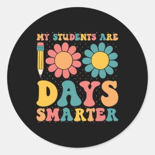 Sticker Rond Mes Étudiants Sont 100 Jours Smarter Retro Teac Su