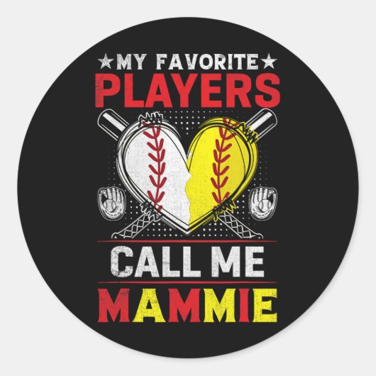 Sticker Rond Mes Joueurs préférés De Baseball Softball M'Appele (Devant)