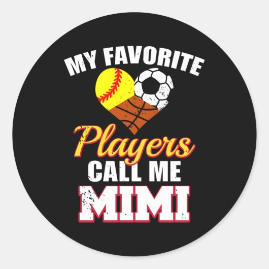Sticker Rond Mes Joueurs préférés Softball Soccer Basketball Mi (Devant)