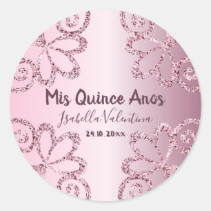 Sticker Rond Mes Quinze Ans Blush Rose Pailleté