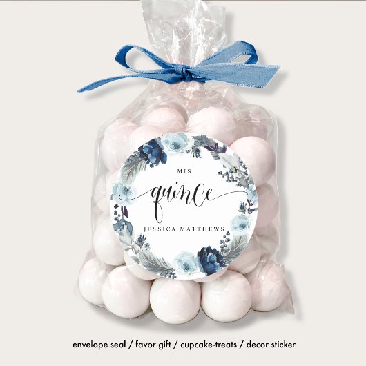 Sticker Rond Mes Quinze, Espagnol, Couronne Bleue Florale