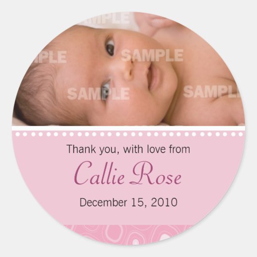 Sticker Rond Message Bébé de la goutte rose (Devant)