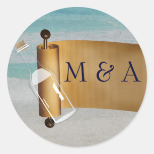 Sticker Rond Message dans une bouteille Mariage de plage