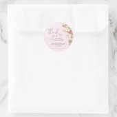 Sticker Rond Message de Merci de Baby shower rose Boho Floral (Sac)