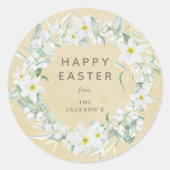 Sticker Rond Message de Pâques Jaune + Graine Florale Blanche (Devant)