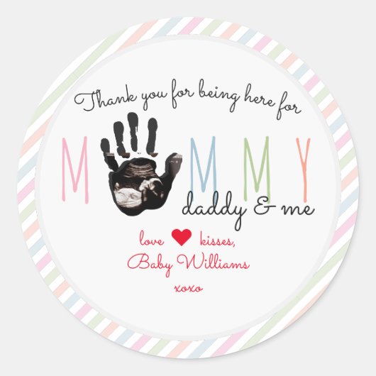 Sticker Rond Message du Baby shower Bump Ultrasound Cute (Devant)