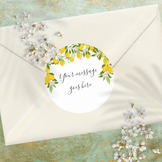 Sticker Rond Message élégant script Citrons Floraison Verdure