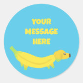 Sticker Rond Message personnalisé mignon jaune Banana Dog (Devant)