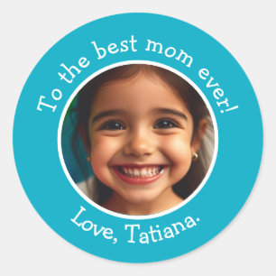 Sticker Rond Message photo et nom personnalisé pour la fête des