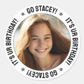 Sticker Rond Message texte personnalisé et blanc photo (Devant)