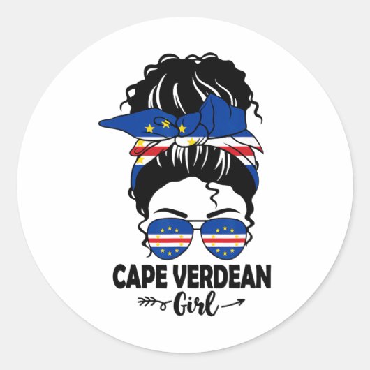 Sticker Rond Messy Bun Cape Verdean Girl Et Cape Verde Drapeau (Devant)