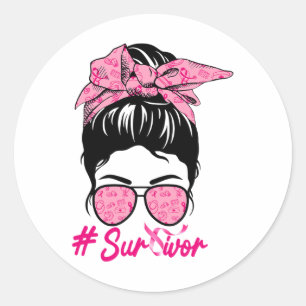 Sticker Rond Messy Bun Pink Cancer du Sein Sensibilisation