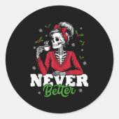 Sticker Rond Messy Bun Skeleton Santa Coffee Xmas Funny Women S (Devant)