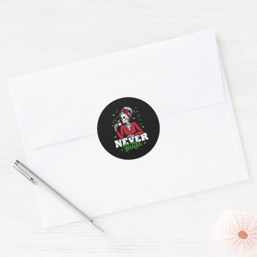 Sticker Rond Messy Bun Skeleton Santa Coffee Xmas Funny Women S (Enveloppe)