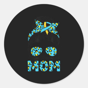 Sticker Rond Messy Bun Sunglass Leopard Down Syndrome Sensibili