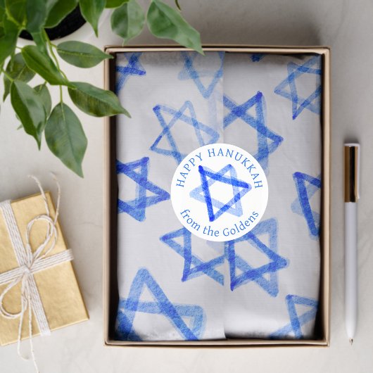Sticker Rond Messy Watercolor Stars CUSTOM Hanukkah 