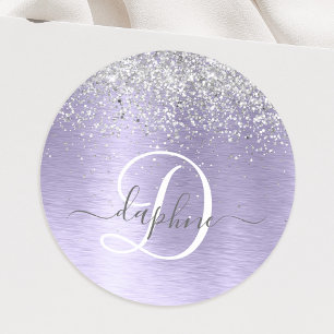 Sticker Rond Métal brossé violet Parties scintillant d'argent N