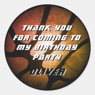 Sticker Rond Metallo Orange Basketball Ball Merci Anniversaire