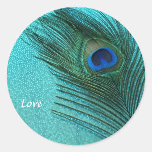Sticker Rond Métallurgie Aqua Blue Peacock Feather