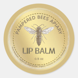 Sticker Rond Métallurgique Reine Abeille Texte Embossé Baume Li