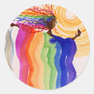 Sticker Rond Métamorphose Rainbow Woman Aquarelle Peinture