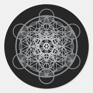 Sticker Rond Metatron's Cube Flower of Life - Silver Version 1