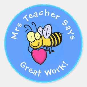 Sticker Rond Mete drôle d'abeille avec le prix du professeur de