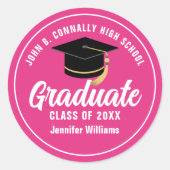 Sticker Rond Mete Hot Pink Graduation Custom 2025 Graduate (Devant)